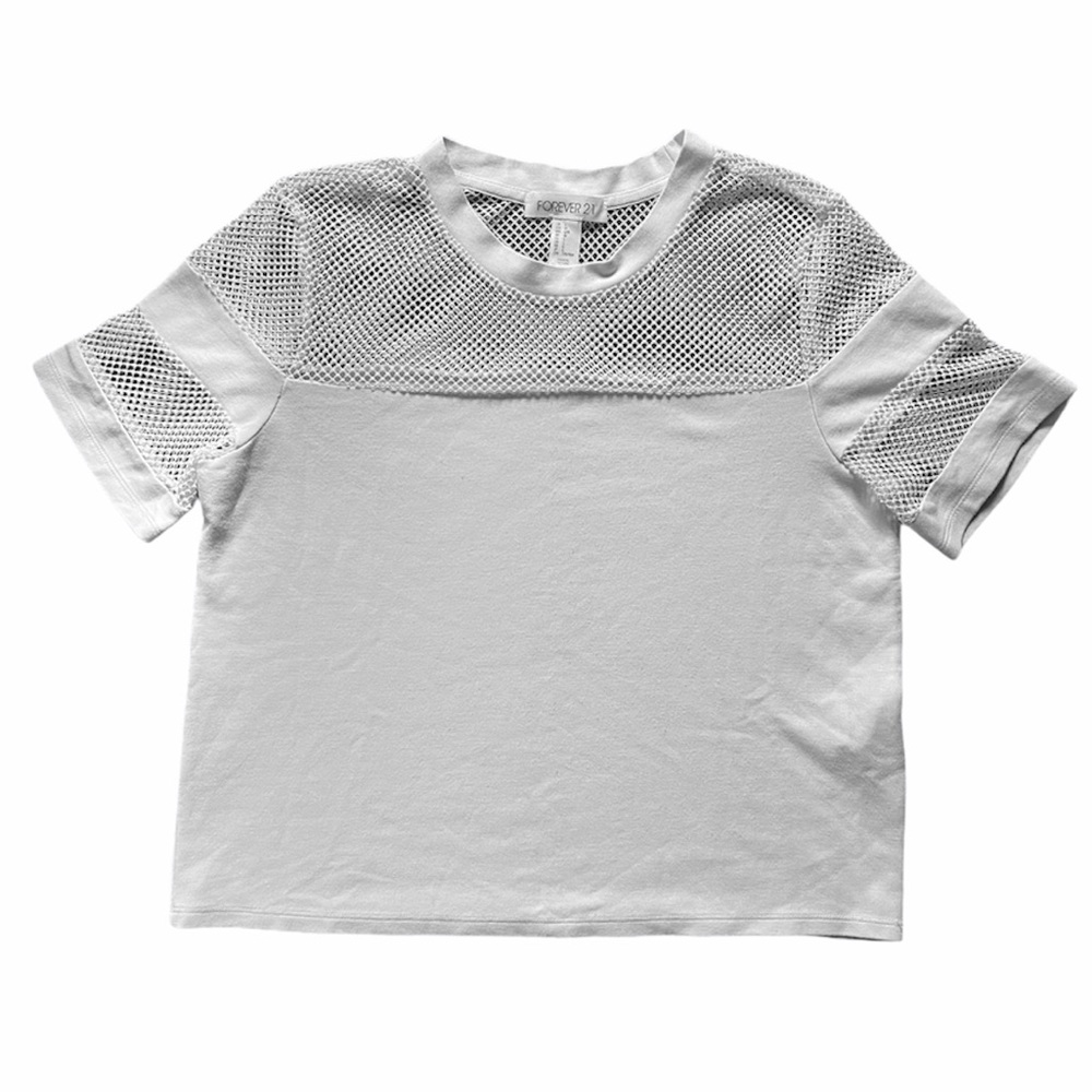 Forever 21 White Fishnet Paneled Top